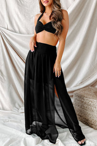 Beach Maxi Skirt | Black High Waist Chiffon Split Beach Skirt