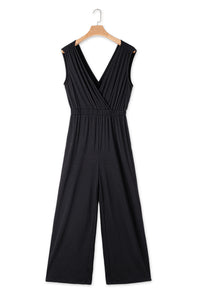 Black Deep V Pleated Crisscross Wide Leg Backless Jumpsuit | Bottoms/Jumpsuits & Rompers