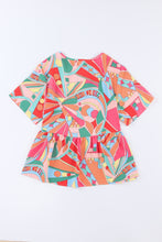 Load image into Gallery viewer, Multicolor Boho Abstract Pattern Split V Neck Flowy Blouse | Tops/Blouses &amp; Shirts
