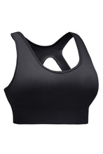 Load image into Gallery viewer, Black Ribbed Hollow-out Racerback Yoga Sports Bra | Activewear/Sports Bras
