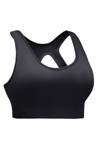 Black Ribbed Hollow-out Racerback Yoga Sports Bra | Activewear/Sports Bras