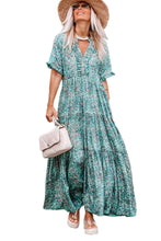 Load image into Gallery viewer, Sky Blue Paisley Print Boho Holiday Ruffle Tiered Maxi Dress | Dresses/Maxi Dresses
