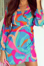 Load image into Gallery viewer, Puff Sleeve Dress | Multi-Color Abstract Print Wrap V Neck
