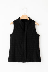 Black Tank Top | Black Lattice Split Neck Tank Top