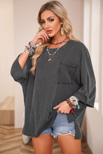 Load image into Gallery viewer, Oversized Top | Dark Gray Ribbed Roll-Tab Sleeve Chest Pocket
