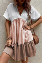 Load image into Gallery viewer, Tiered Loose Dress | Light French Beige Triple Colors V Neck Dress
