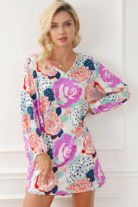 Floral Print Dress | Multicolor Bubble Sleeve Blooming Flowers