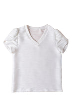 Load image into Gallery viewer, V Neck Top | White Textured Short Sleeve Top
