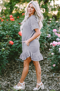 Light Grey Lace Floral Patchwork Ruffled T-shirt Dress | Dresses/T Shirt Dresses