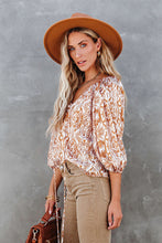 Load image into Gallery viewer, Drawstring Blouse | Brown 3/4 Sleeve Top
