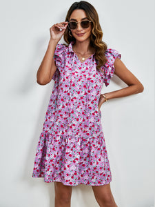 Womens Mini Dress | Tied Floral Cap Sleeve Mini Dress | Mini Dress