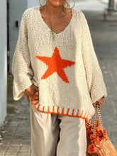 Load image into Gallery viewer, Star V-Neck Long Sleeve Oversize Sweater
