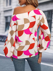 Womens Blouse-Printed One Shoulder Balloon Sleeve Blouse | Tops/Blouses & Shirts