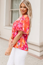 Load image into Gallery viewer, Fiery Red Floral Print Wide Sleeve Blouse | Tops/Blouses &amp; Shirts
