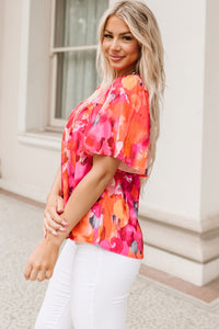 Fiery Red Floral Print Wide Sleeve Blouse | Tops/Blouses & Shirts