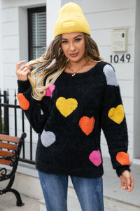 Heart Pattern Long Sleeve Sweater