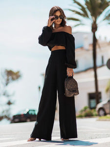 Top & Pants Set | Off Shoulder Long Sleeve Pants Set