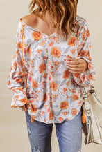 Load image into Gallery viewer, Orange Split V Neck Floral Print Dolman Blouse | Tops/Blouses &amp; Shirts
