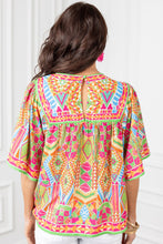 Load image into Gallery viewer, Babydoll Blouse | Orange Geometric Print Bell Sleeve O Neck
