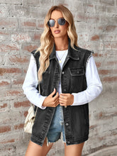 Load image into Gallery viewer, Denim Jacket | Raw Hem Sleeveless Button Up Jacket
