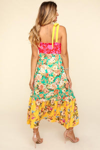 Maxi Dress |  Floral Color Block Maxi Dress with Pockets