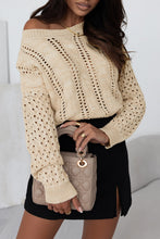 Load image into Gallery viewer, Drop Shoulder Sweater | Khaki Eyelets Cable Knit
