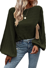 Load image into Gallery viewer, Jungle Green Lantern Sleeve Eyelets Textured Knit Sweater | Tops/Sweaters &amp; Cardigans
