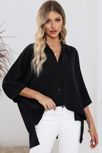 Black 3/4 Puff Sleeve Oversize Shirt | Tops/Blouses & Shirts