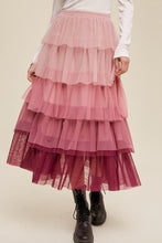 Load image into Gallery viewer, Maxi Skirt | Pink Gradient Ruffle Tiered Mesh
