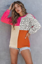 Load image into Gallery viewer, Rose Leopard Patchwork Color Block Ribbed Long Sleeve Top | Tops/Long Sleeve Tops
