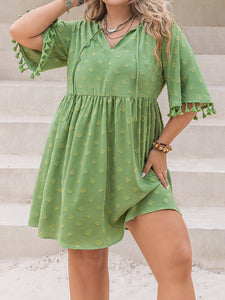 Plus Size Mini Dress | Tied Tassel Half Sleeve Dress