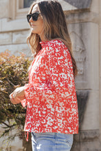 Load image into Gallery viewer, V-Neck Blouse | Fiery Red Floral Ruffled Notched
