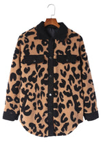 Load image into Gallery viewer, Black Contrast Trimmed Leopard Teddy Shacket | Outerwear/Jackets
