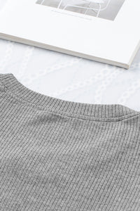 Ruffle Sleeve Top | Gray Dotty Mesh Ribbed Knit Top