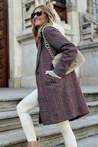 Pink Plaid Lapel Collar One Button Midi Coat | Outerwear/Coats