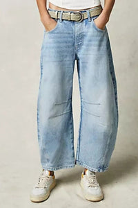 Pocketed Wide Leg Jeans with Buttons