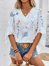 Load image into Gallery viewer, Ruffled Top | Printed V-Neck Half Sleeve Blouse
