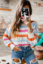 Load image into Gallery viewer, Striped Hollowed Knitted Loose Sweater
