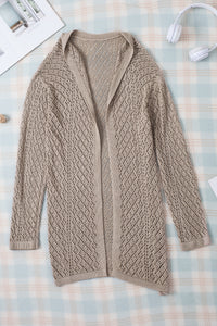 Open Front Cardigan | Smoke Gray Pointelle Knit Sweater