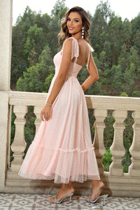 Formal Summer Dress | Pink Tie-Shoulder Sweetheart Neck Dress