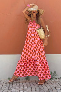 Fiery Red Geometric Print Loose Fit Sleeveless Maxi Dress | Dresses/Maxi Dresses