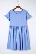 Load image into Gallery viewer, Sky Blue Round Neck Ruffle Sleeve Loose Dress | Dresses/Mini Dresses
