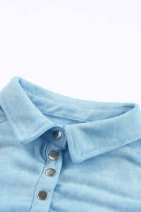 Sky Blue Washed Snap Buttons Lantern Sleeve Pullover Sweatshirt | Tops/Sweatshirts & Hoodies