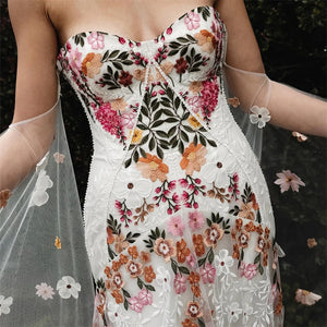 Colorful Flowers Embroidery Lace Wedding Dress