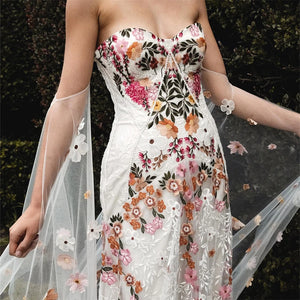 Colorful Flowers Embroidery Lace Wedding Dress