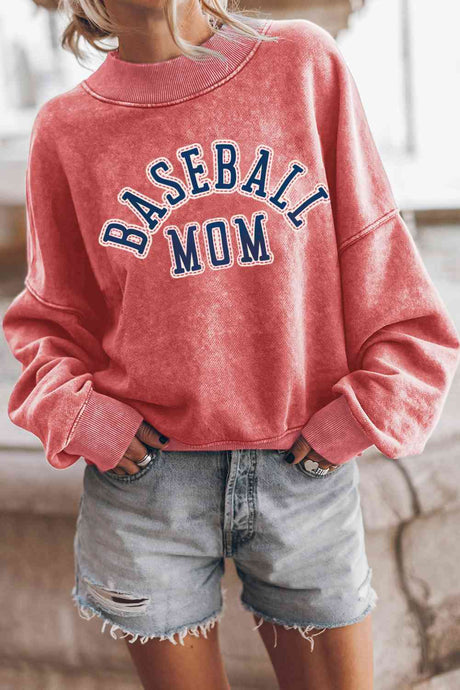 Womens Graphic Top-BASEBALL MOM Graphic Drop Shoulder Sweatshirt | Graphic/Graphic Sweatshirts