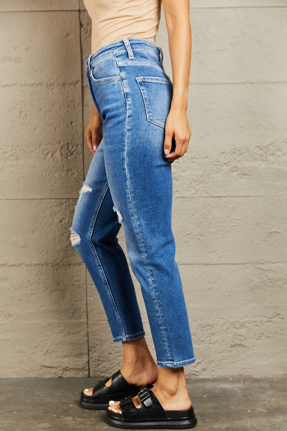 Blue Jeans-BAYEAS High Waisted Cropped Dad Jeans | Blue Jeans