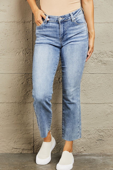 Blue Jeans-BAYEAS Mid Rise Cropped Slim Jeans | blue jean shorts