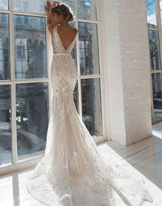 Lace Wedding Dress | Mermaid V Neck Bridal Gown | 0