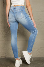 Load image into Gallery viewer, Skinny Blue Jeans-Baeful Button Front Frayed Ankle Skinny Jeans | Blue Jeans
